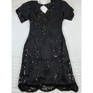 Unbranded Silk Beaded Sequin Dress Women S Black Art Deco Flapper Cocktail 1920s